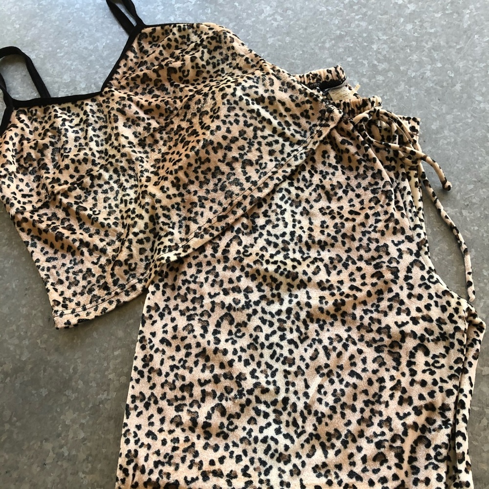 Vintage Leopard Animal Print Pajama Set SZ L